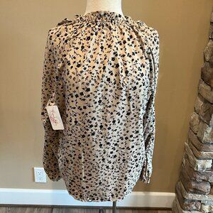NWT Shein Ruffle neck, French floral print bare shoulder long sleeve shirt size